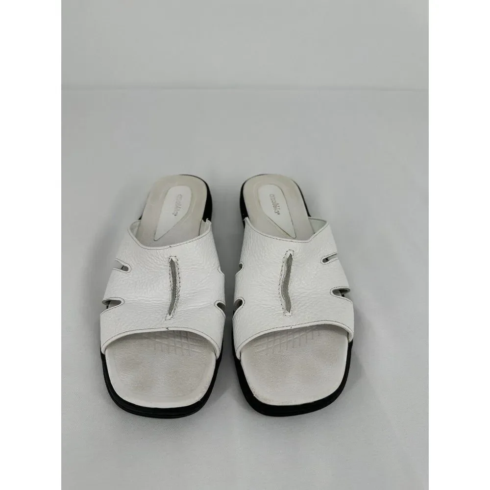 Azaleia Vtg White Leather Slides Sandals Shoes Women's Size 9M Made In Brazil‎